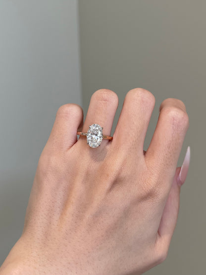 The Rheanna Ring, 4 Carat, Oval, Crushed Ice Hybrid w/ Pavé Basket