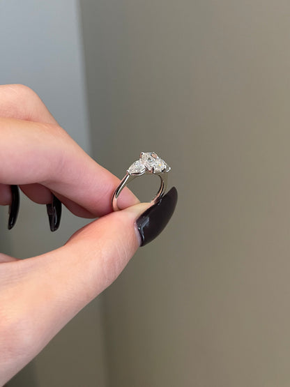 The Evelyn Ring, 1.5 Carat, Elongated Cushion, Crushed Ice, 3-Stone