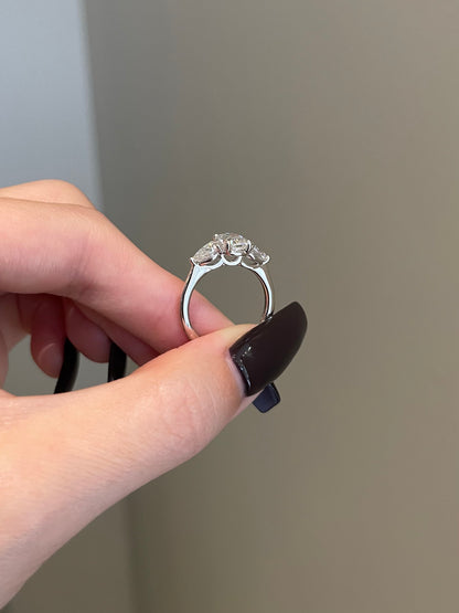 The Evelyn Ring, 1.5 Carat, Elongated Cushion, Crushed Ice, 3-Stone